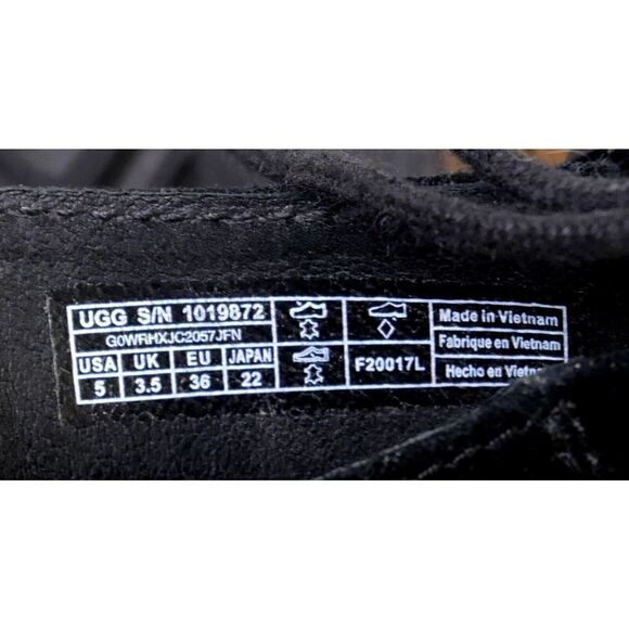 UGG Maryssa BLACK GENUINE LEATHER SUEDE TASSELS FLAT GLADIATOR SLINGBACK Sz 5 US - Picture 8 of 8